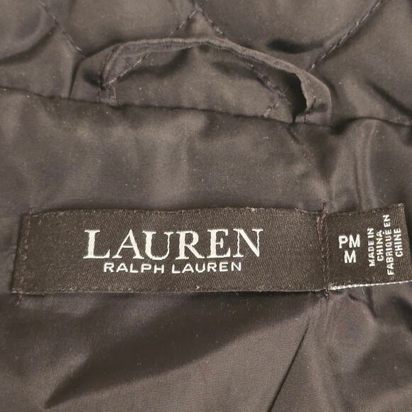 Lauren Ralph Lauren Black Quilted Jacket Size M Snap Button Equestrian Timeless - Picture 10 of 13